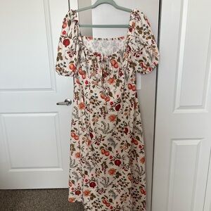 Cider Cream Floral Midi Dress with Red & Olive Accents